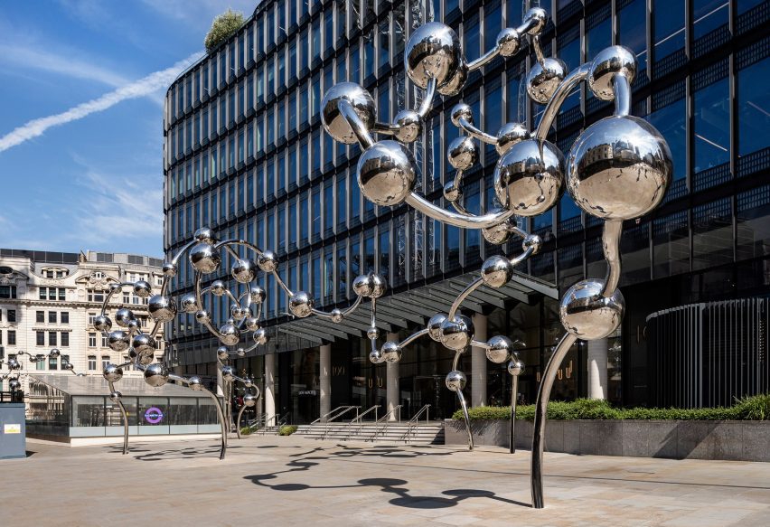 Reflective sphere sculpture in London by Yayoi Kusama