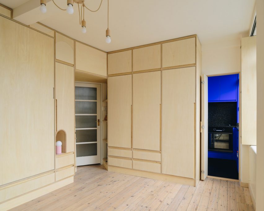 Interior of Florin Court flat with furniture stored away