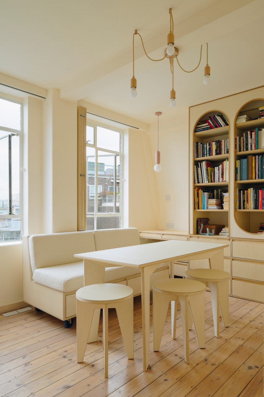 Fold-down bed as sofa in Florin Court apartment