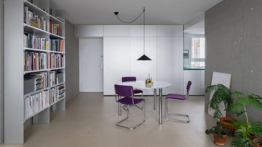 Dining area with metallic furniture