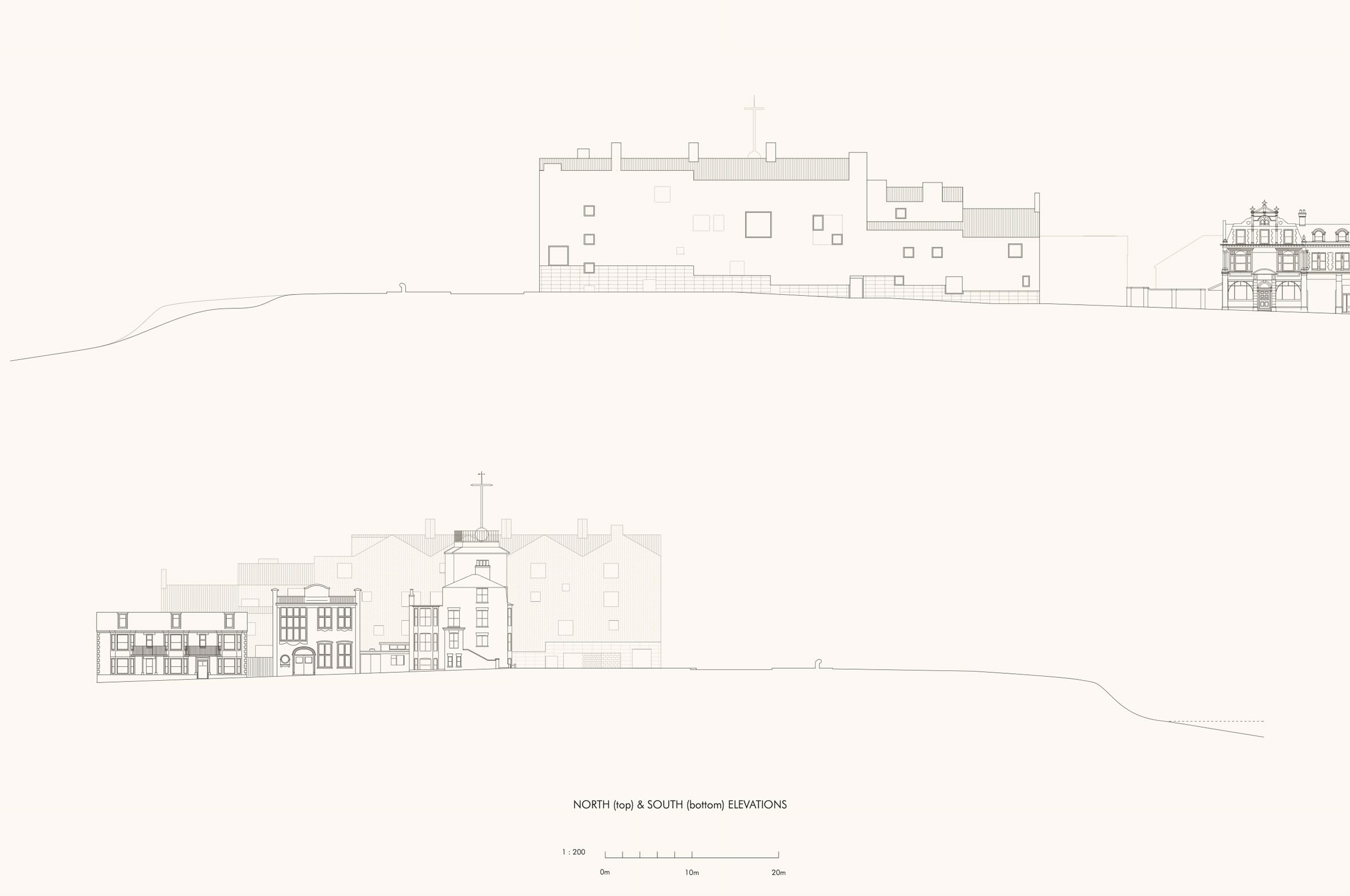 A line diagram showing a proposal for a concert hall in a town in Kent, UK.