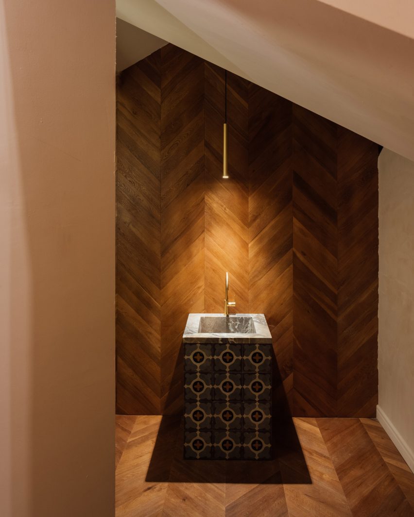 wooden clad bathroom