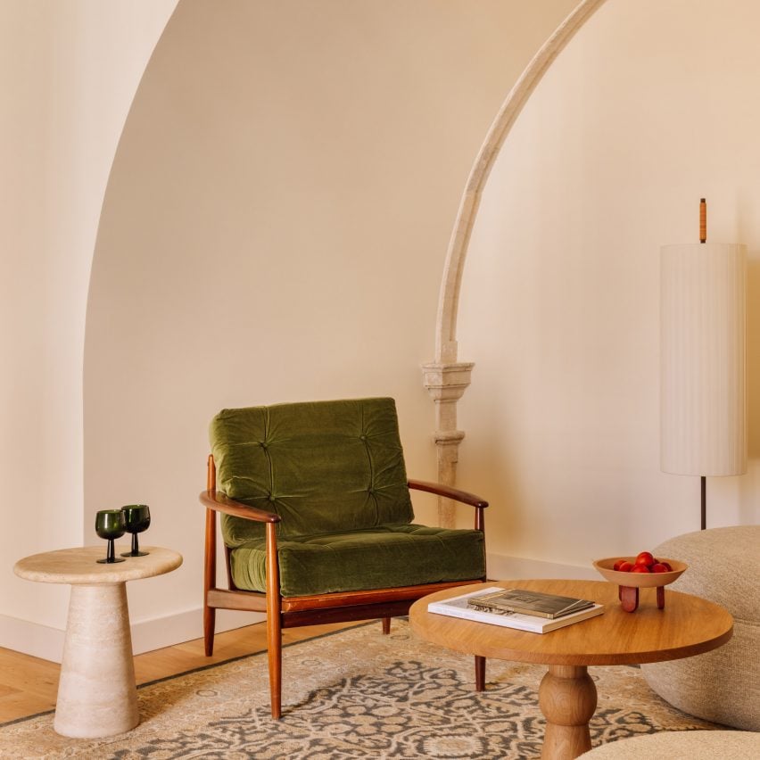 Green chair in convent hotel room