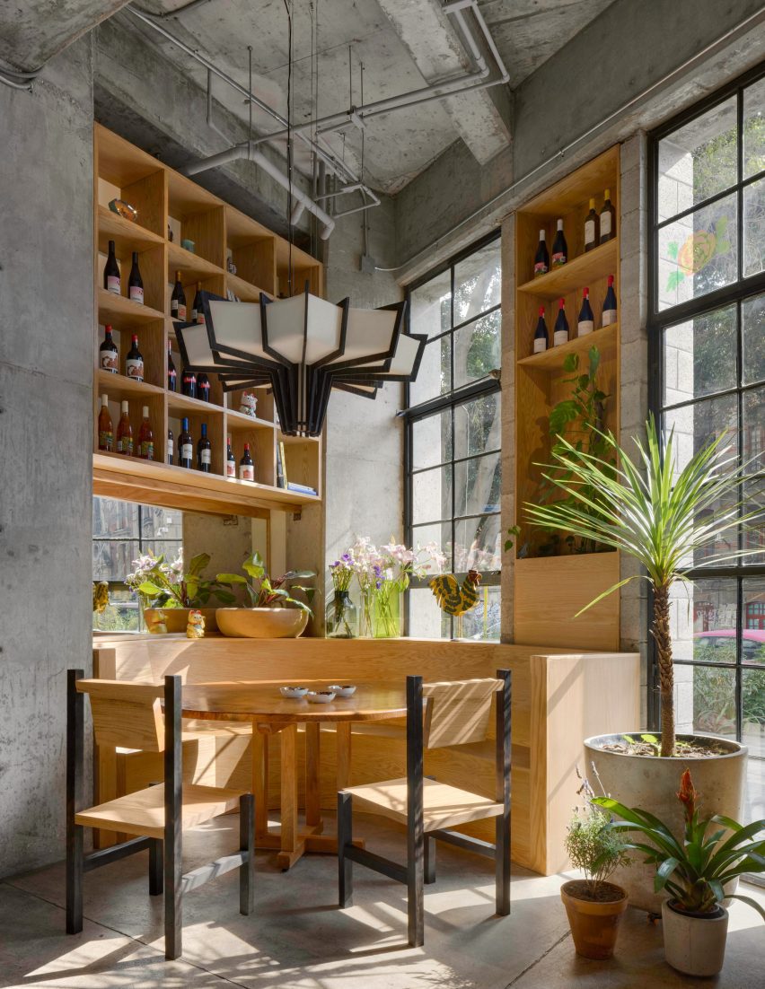 Circular banquette tucked into a corner