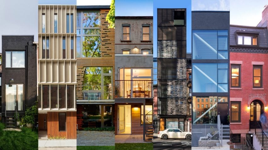 Graphic with seven New York Skinny townhouses