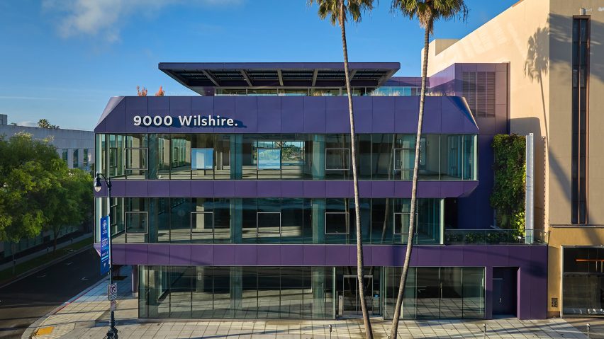 LA purple office building with palm trees