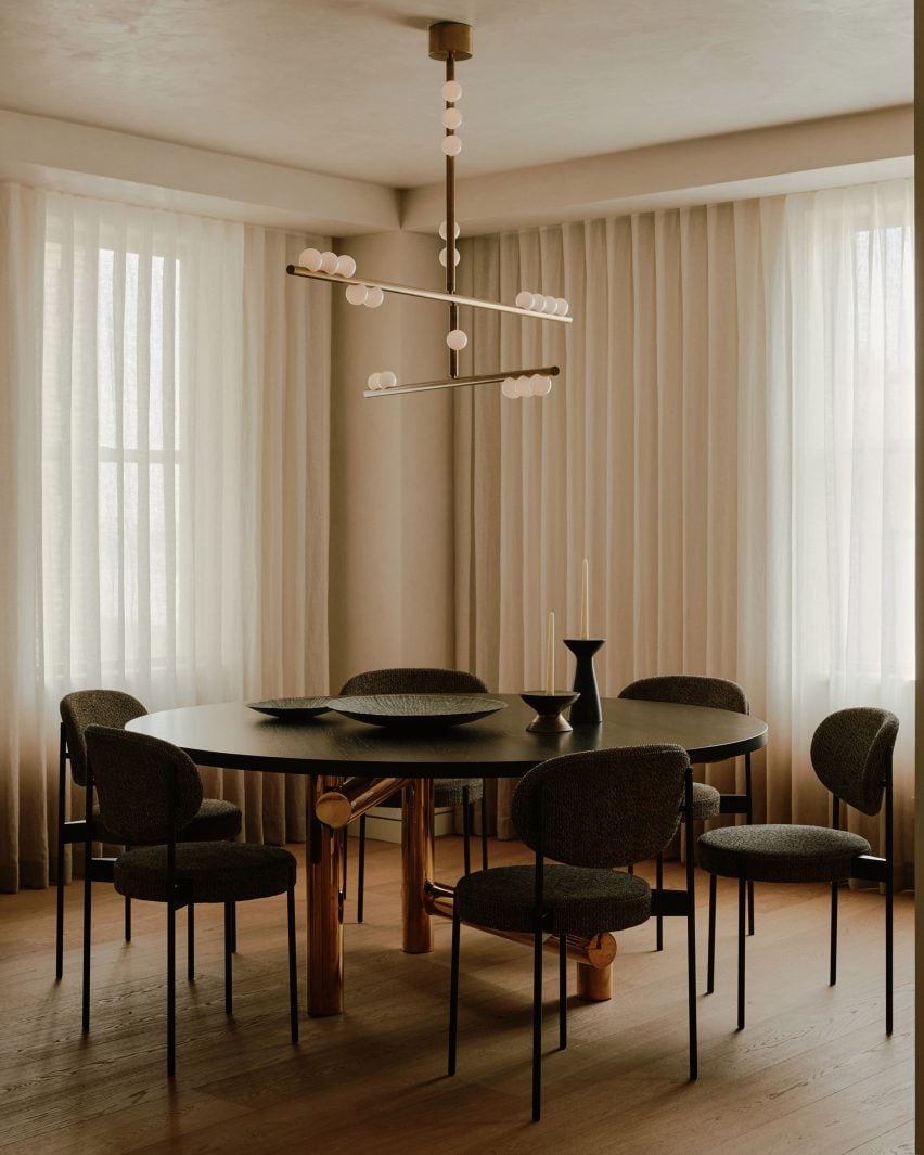 Dining room with black chairs