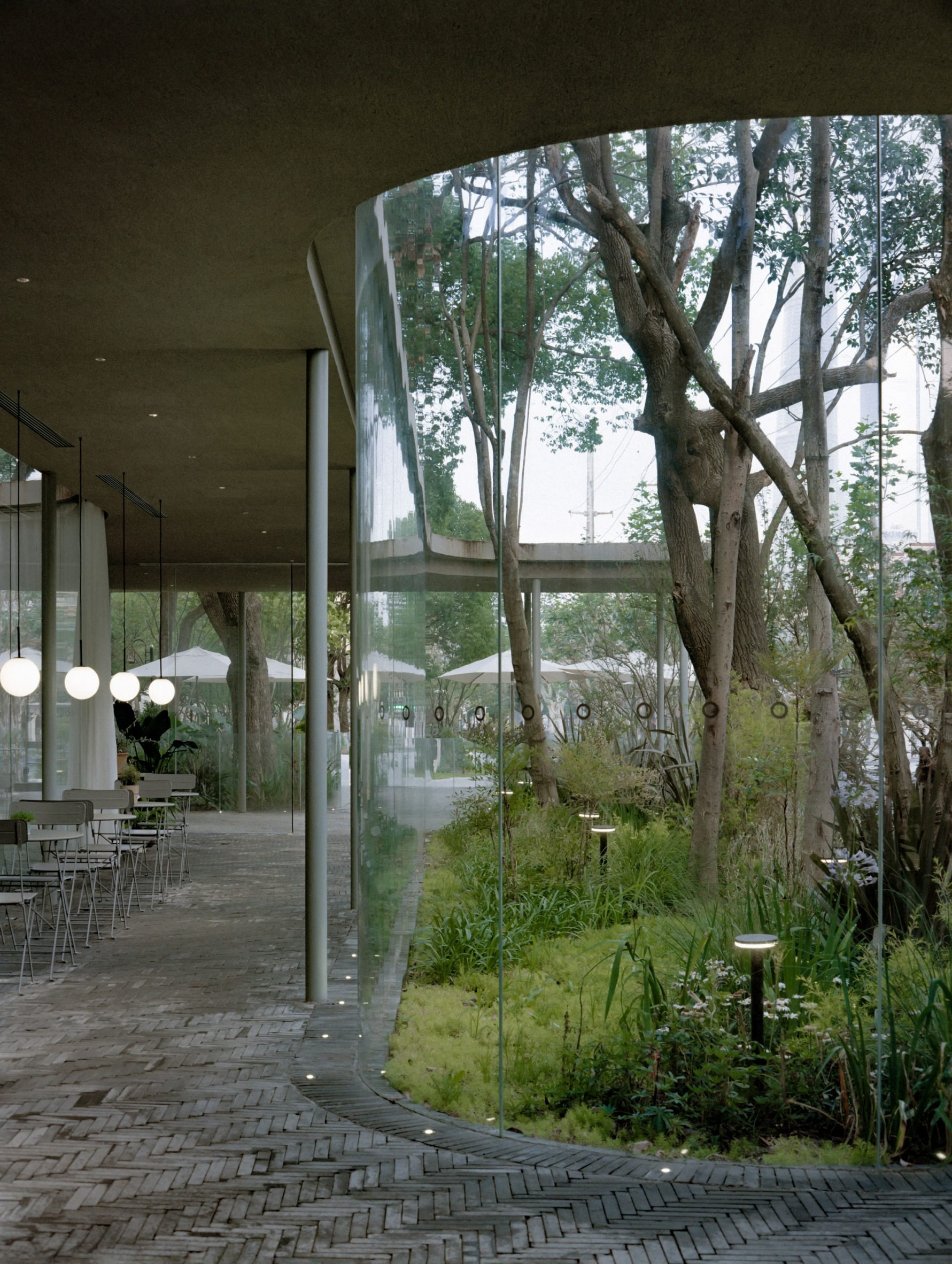 Sheltered seating area within Mei Yuan Café in Shanghai