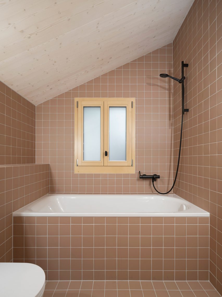 Tiled bathroom in a Swiss chalet