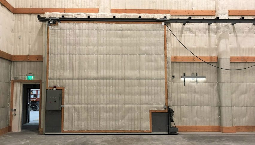 Rolling concrete doors in a sound stage