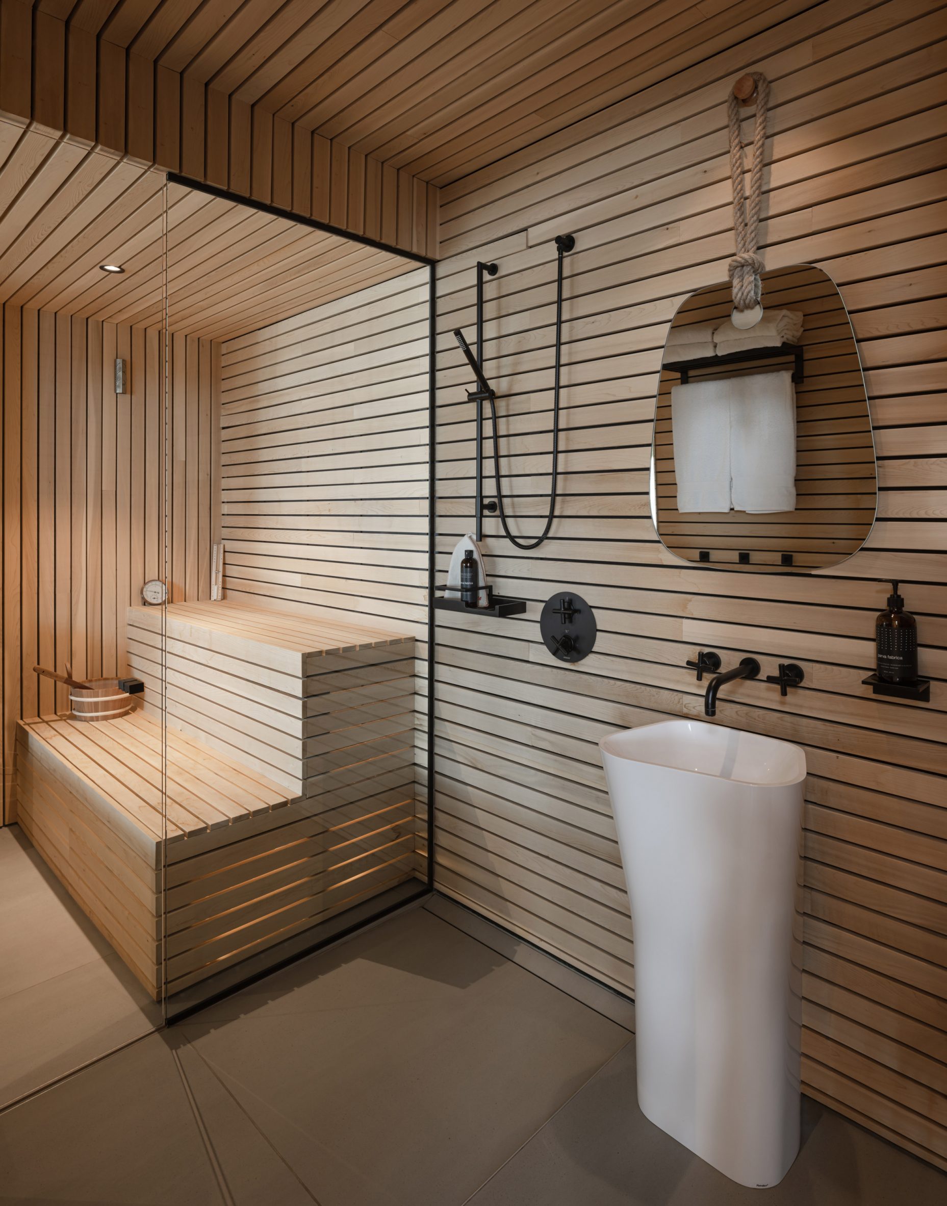 Wooden bathroom in Quebec chalet