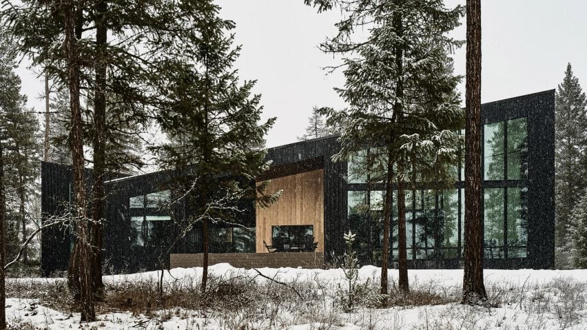 Black home seen through trees