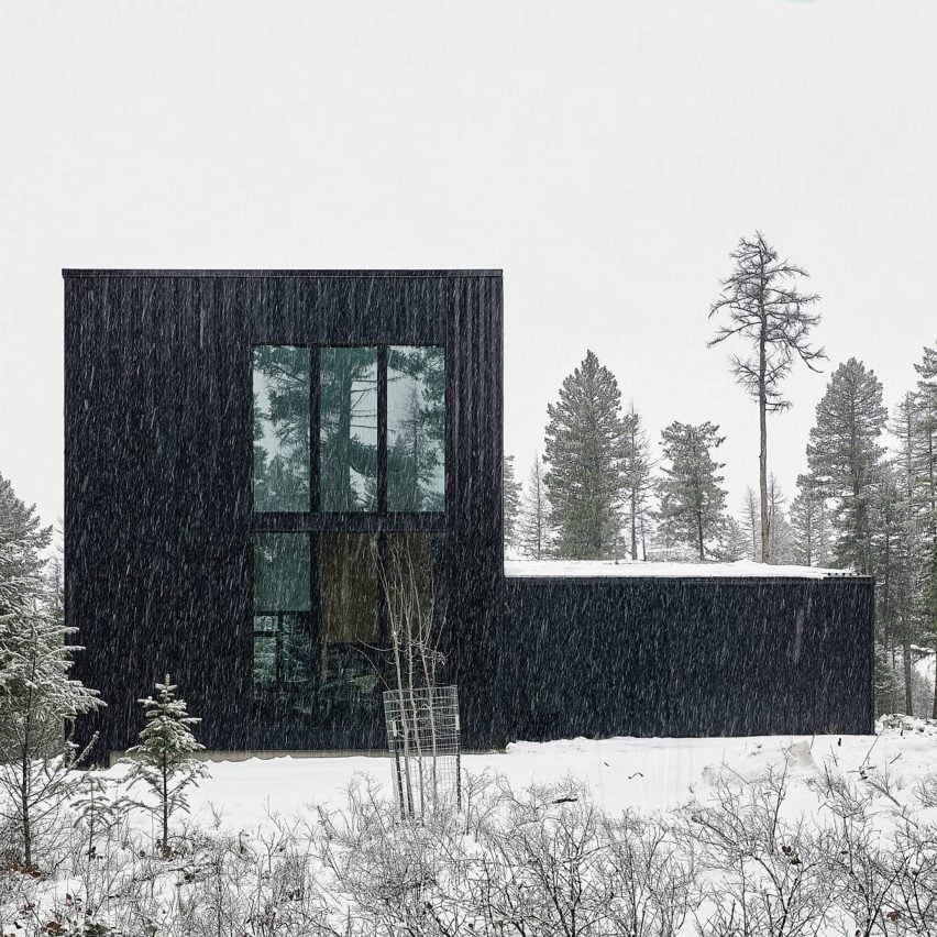 Black house in the snow