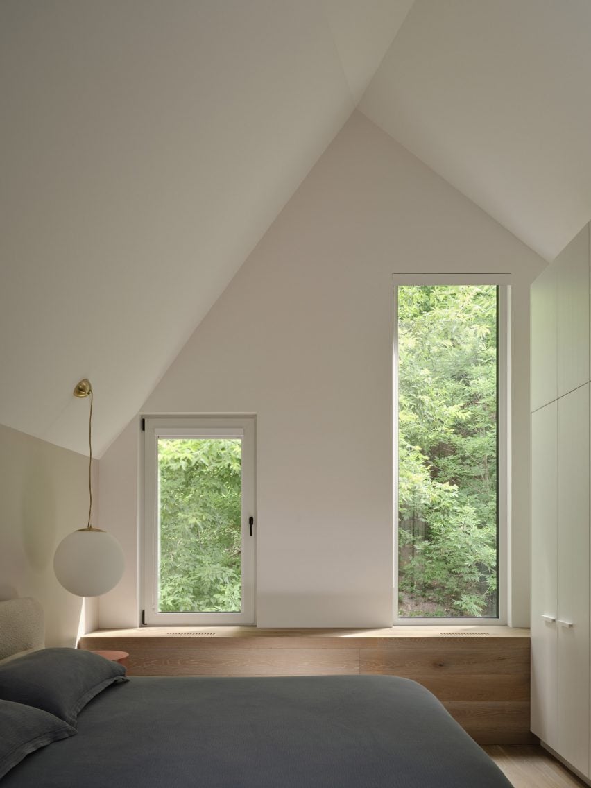 Bedroom with angled windows