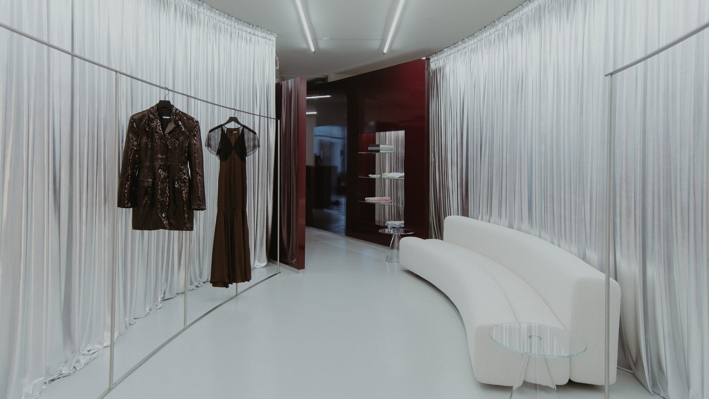 Silver curtains in Rotate store by Thibaut Allgayer