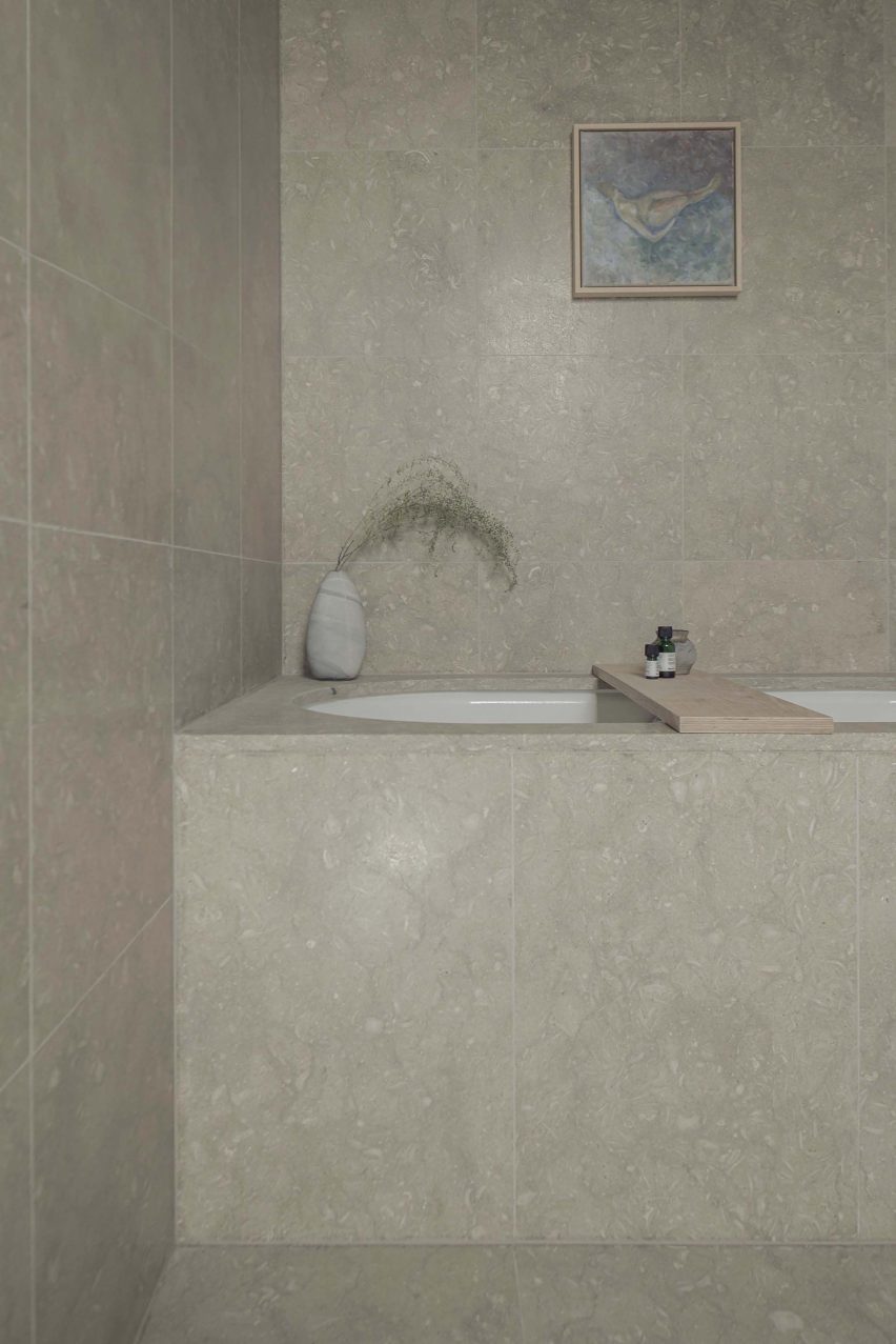 Grey-tiled bathroom