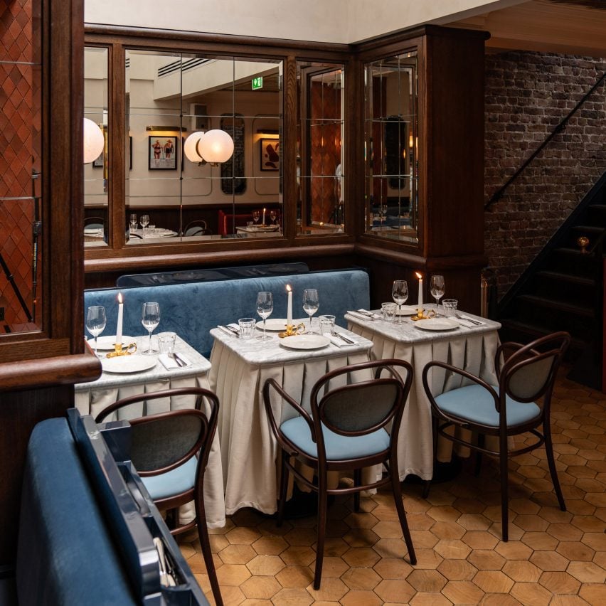 Hallmarks of British pubs and French brasseries meet in Henri restaurant interior