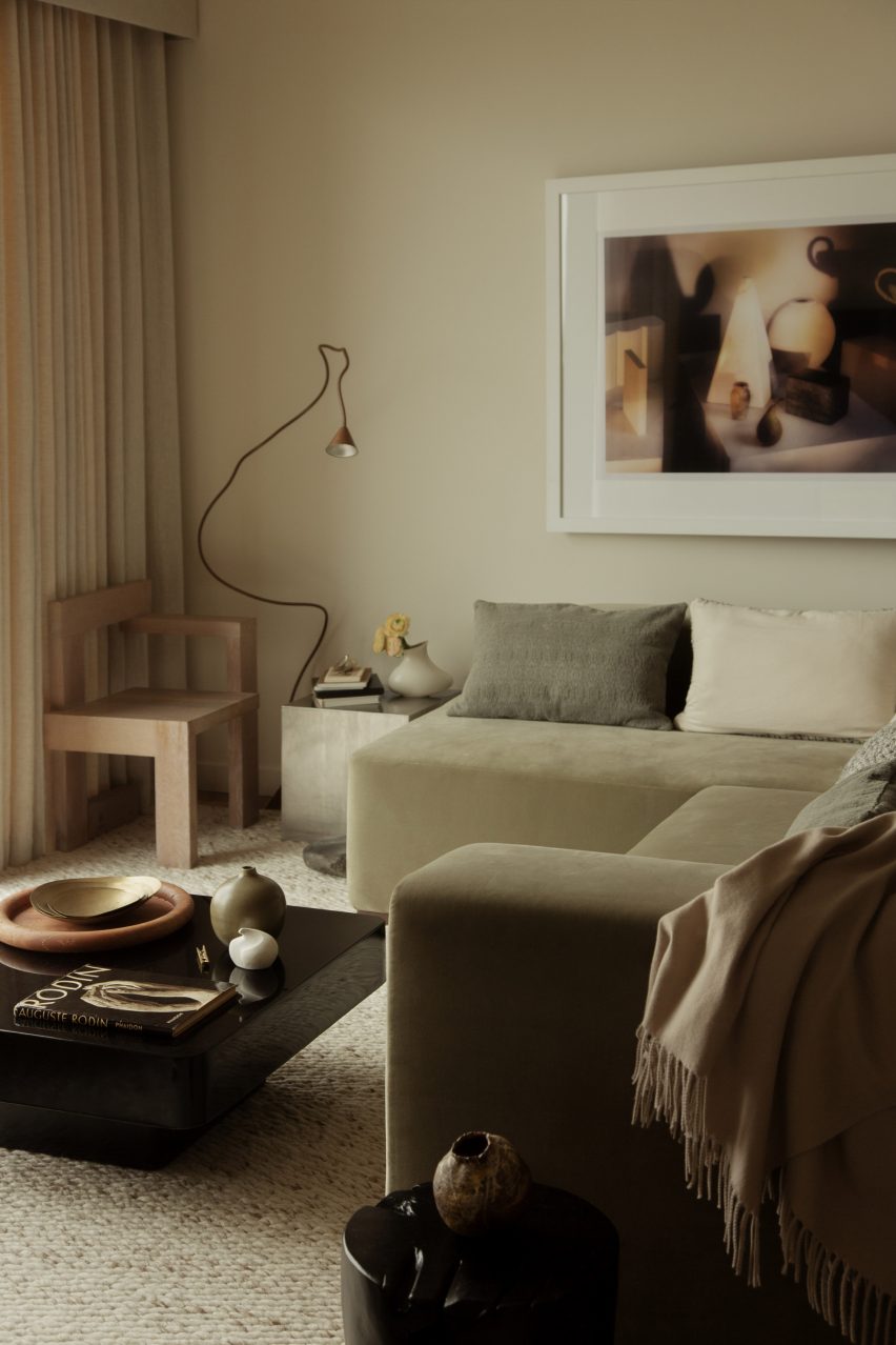 Lounge area of Battersea Power Station apartment by Studio Est