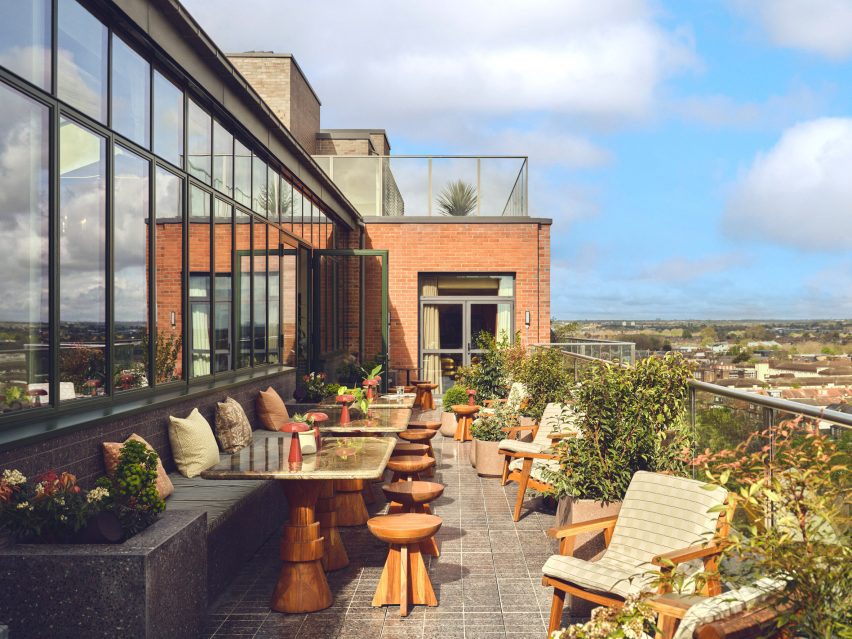 Terrace with clusters of furniture