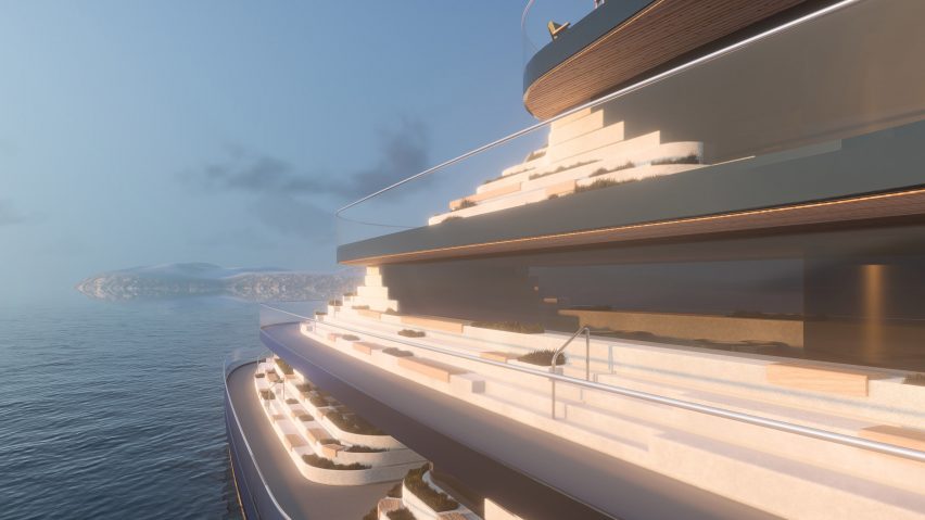 Rendering of the tiered seating across deveral decks of the Viewpoint tourism vessel