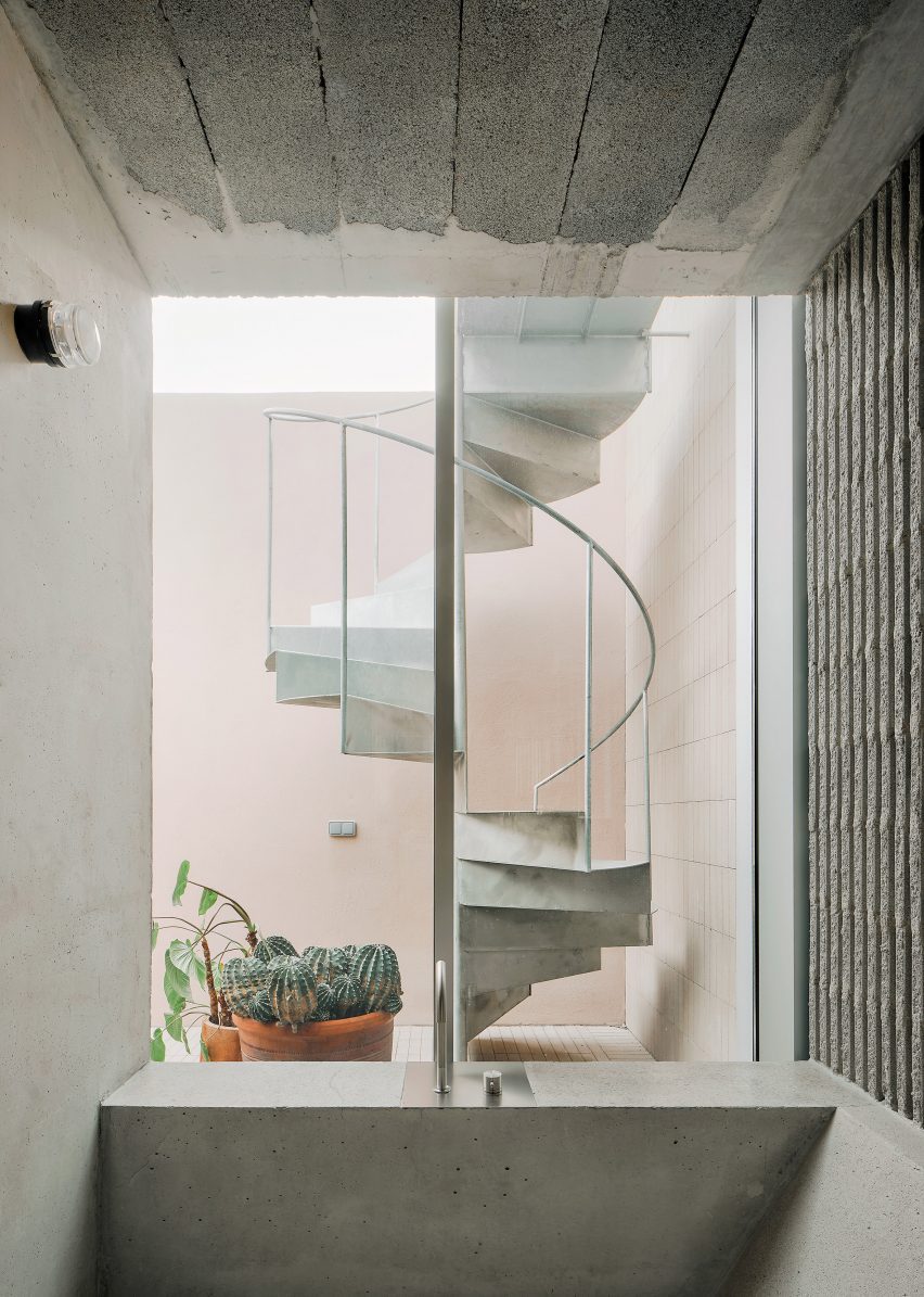 View of spiral staircase within Villain House in Barcelona