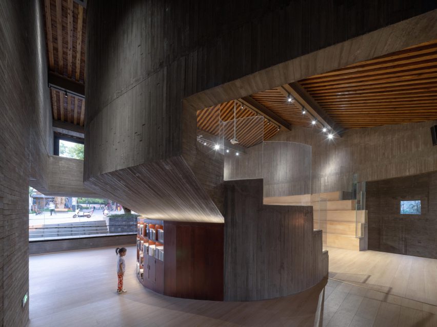 Interior view of Weishan Chongzheng Academy Bookstore by Trace Architecture Office