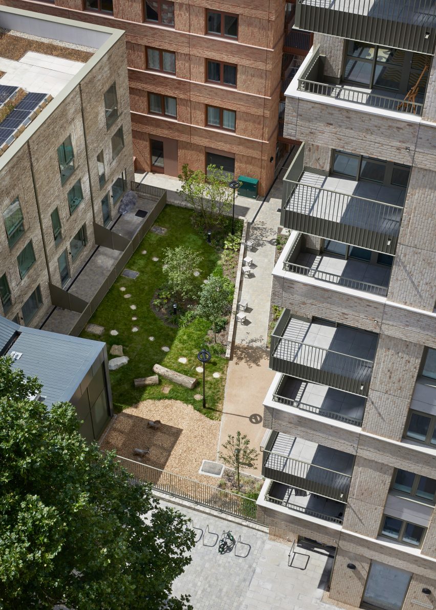 View of courtyard within West Phase 2 of Gascoigne Estate in London