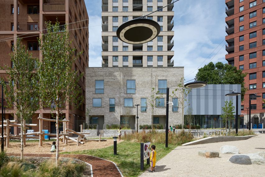 Playground situated in front of new residential development by White Arkitekter