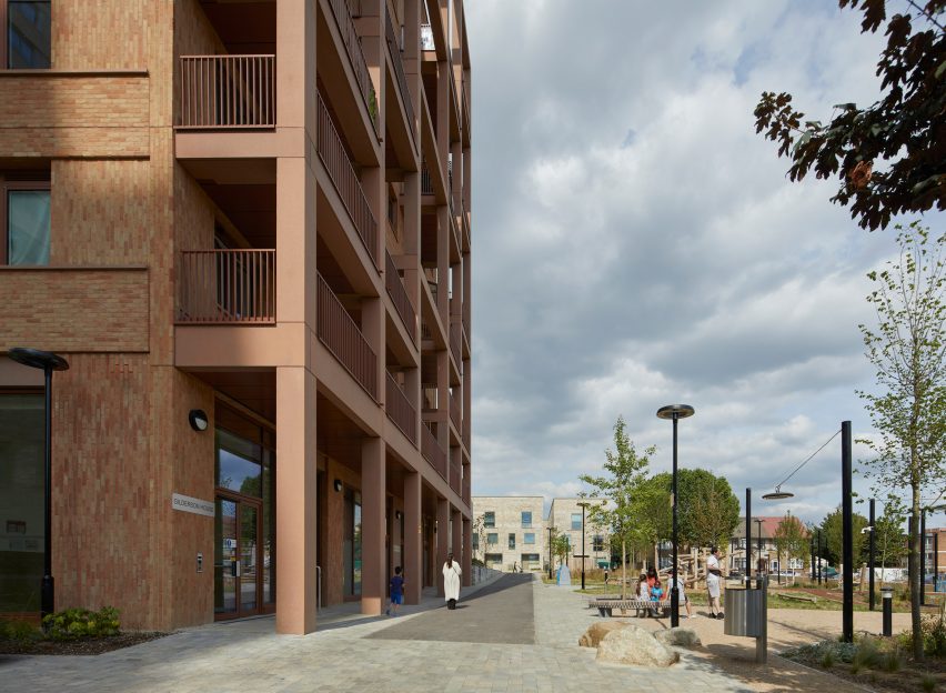 External walkway within East London housing regeneration by White Arkitekter