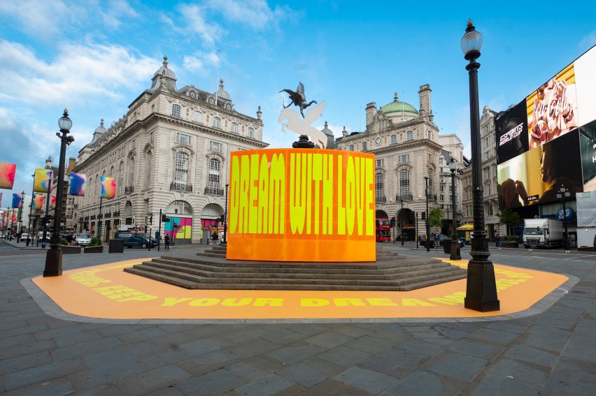 Good Things Come to Those Who Wait in Piccadilly Circus by Yinka Ilori