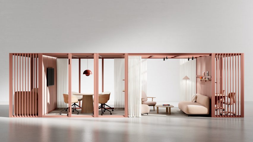 Pink room-in-room office structure by Mute