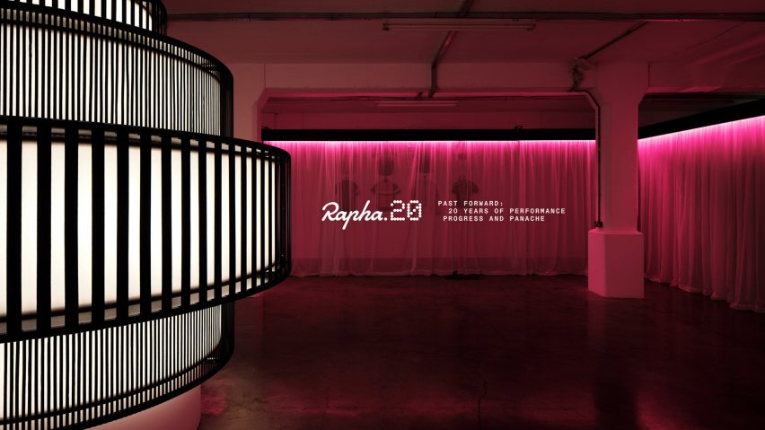 Photo of Rapha20 exhibition with text overlay