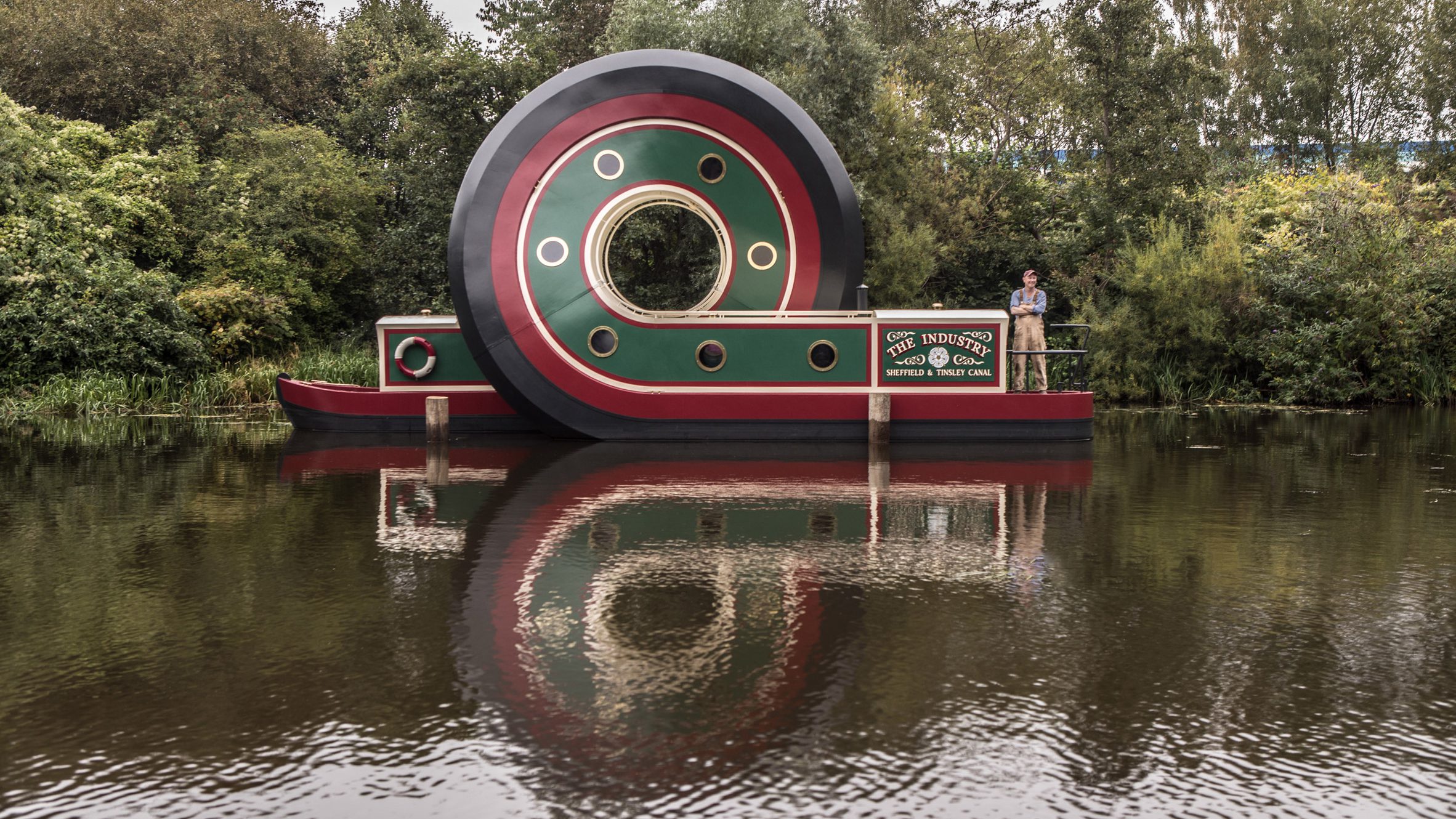 Alex Chinneck loop-de-loop canal boat in Sheffield