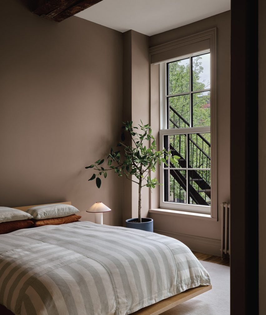 Bedroom painted in Dead Salmon by Farrow & Ball