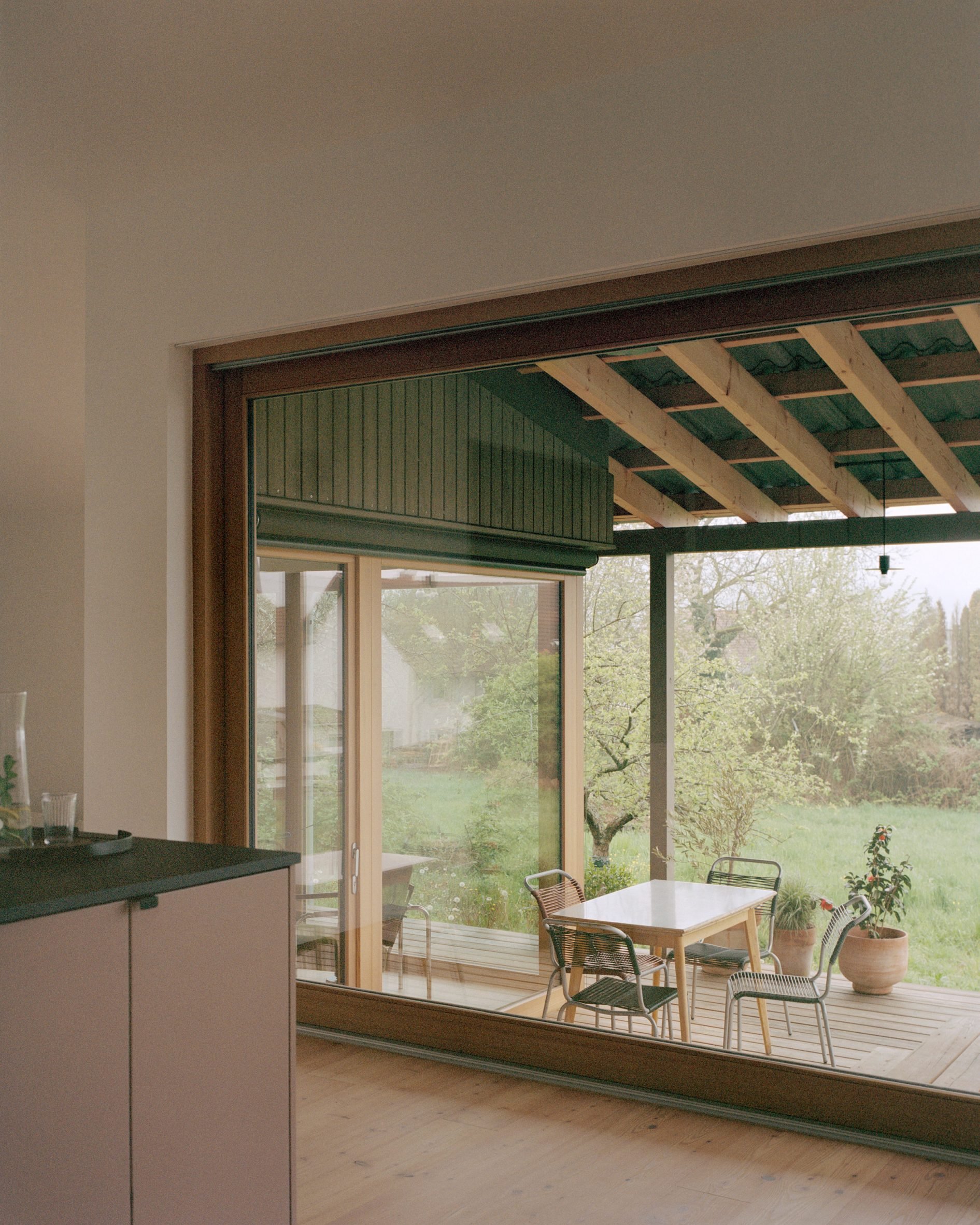 Kitchen with large windows