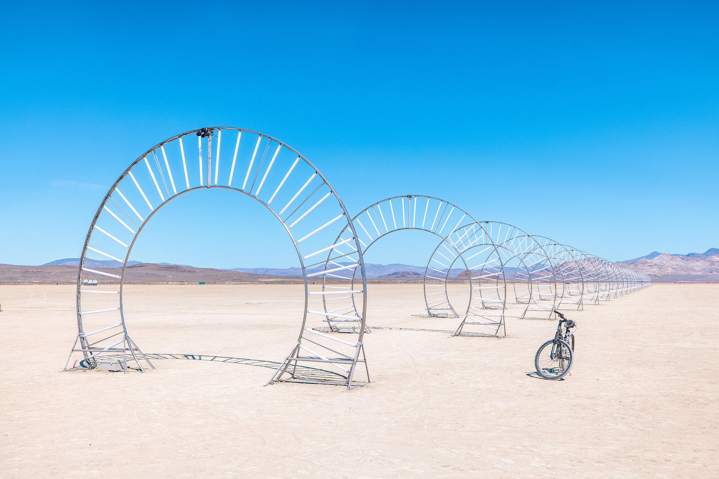 Circular metal runway int he desert