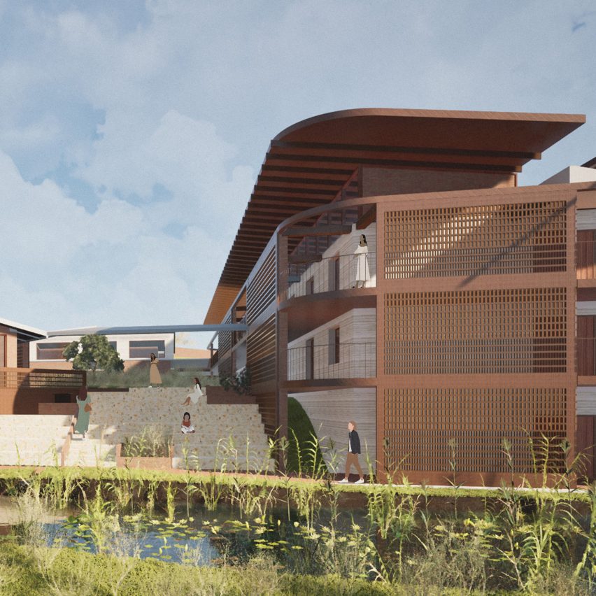 a visualisation of a building in tones of brown