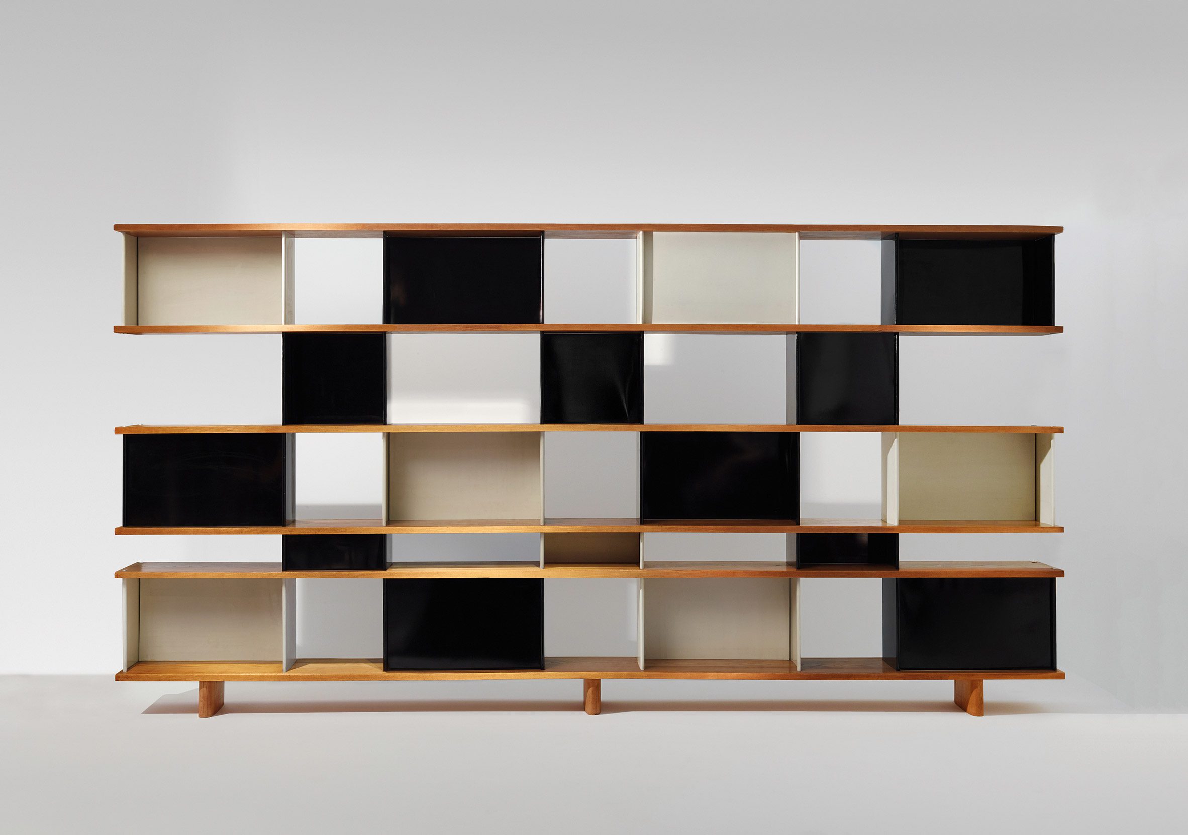 Charlotte Perriand, Bookcase-storage unit with side panels, on feet, 1954 model. Issued by Steph Simon, ca. 1958. Photograph Marie Clérin/Galerie Downtown-François Laffanour