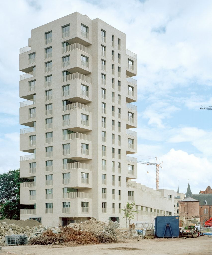 Exterior view of tower within Hertogensite residences in Belgium