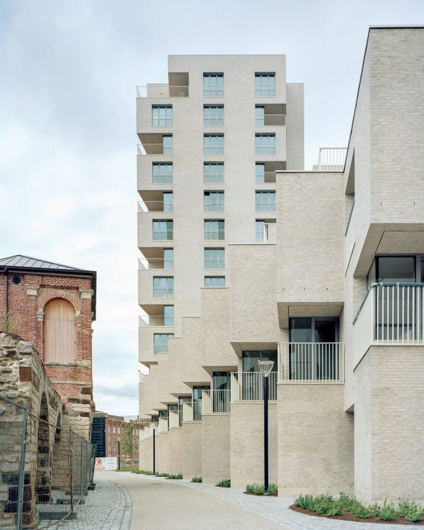 View of townhouses and tower by David Chipperfield Architects