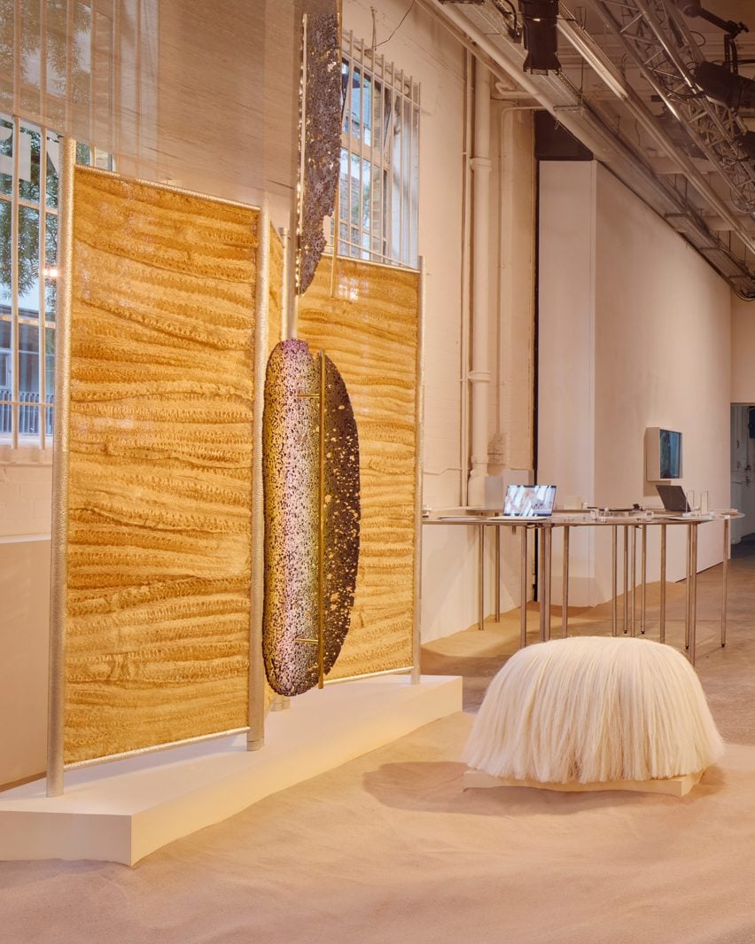 Fernando Laposse's Sisal Pup bench and Loofah Divider in the Design You Can Feel exhibition