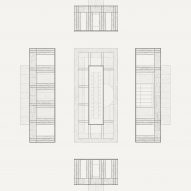 Upper plan section and elevations of Forum des Vestiges by Pratique and Fanum