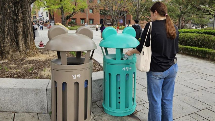 Bins with animal ears by SWNA for Seoul Metropolitan Government