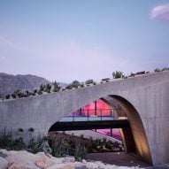 Arched concrete house with pink light