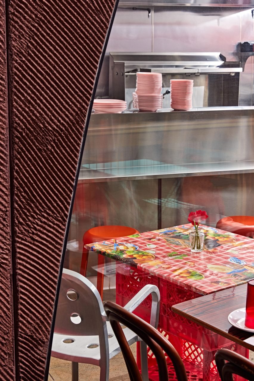 View of a table in a restaurant through a window