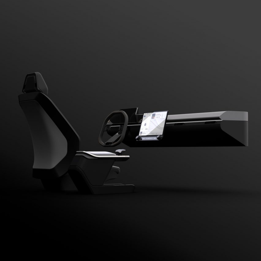 A visualisation of a device for self-driving vehicles, in tones of black.