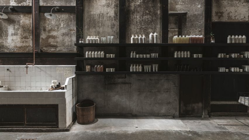 Perfumes and sink inside Le Labo flagship