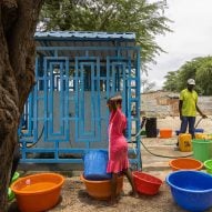 Paulo Moreira installs blue pavilions at Luanda Waterpoints in Angola