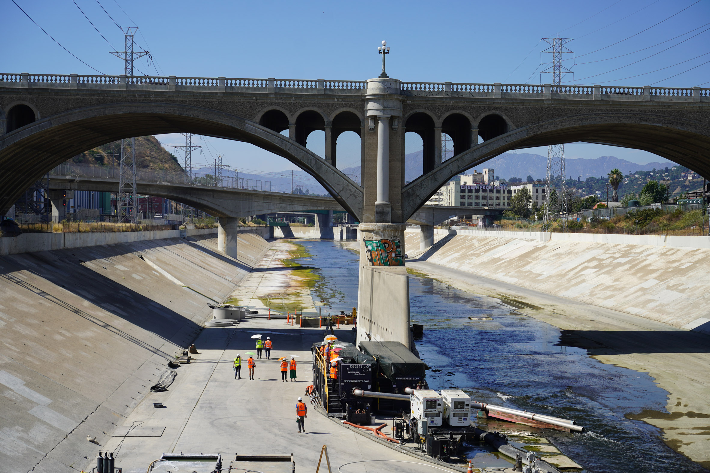 LA River with workers 