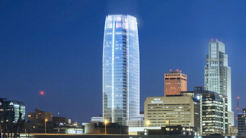 A skyscraper at night